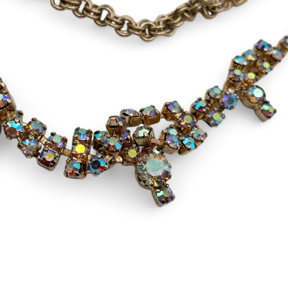 Vintage AB Aurora Borealis Rhinestone Gold-Tone Prong-Set Choker Necklace - Picture 7 of 10